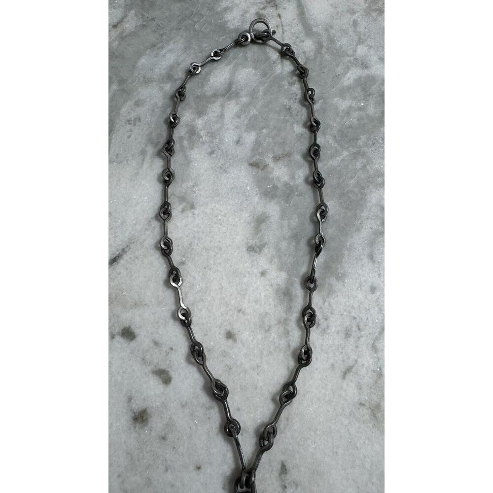 Vintage MCM Denmark Lysgard Pewter Long Brutalist Pendant Necklace 21in - Picture 9 of 9
